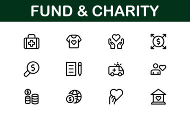 Profesyonel Fon ve Yardım Simgesi Vektör İllüstrasyonu. Bağış, Gönüllülük ve Sosyal İyilik İçin En Yararlı Simgeler