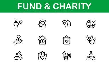 Profesyonel Fon ve Yardım Simgesi Vektör İllüstrasyonu. Bağış, Gönüllülük ve Sosyal İyilik İçin En Yararlı Simgeler
