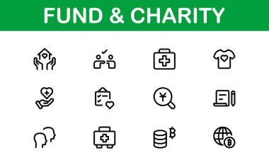 Profesyonel Fon ve Yardım Simgesi Vektör İllüstrasyonu. Bağış, Gönüllülük ve Sosyal İyilik İçin En Yararlı Simgeler