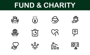 Profesyonel Fon ve Yardım Simgesi Vektör İllüstrasyonu. Bağış, Gönüllülük ve Sosyal İyilik İçin En Yararlı Simgeler