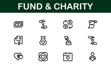 Profesyonel Fon ve Yardım Simgesi Vektör İllüstrasyonu. Bağış, Gönüllülük ve Sosyal İyilik İçin En Yararlı Simgeler