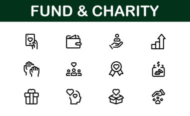 Profesyonel Fon ve Yardım Simgesi Vektör İllüstrasyonu. Bağış, Gönüllülük ve Sosyal İyilik İçin En Yararlı Simgeler