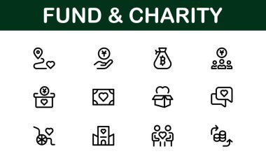 Profesyonel Fon ve Yardım Simgesi Vektör İllüstrasyonu. Bağış, Gönüllülük ve Sosyal İyilik İçin En Yararlı Simgeler