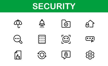 Temel Güvenlik Simgesi Vektör Resmini Ayarla. Dijital Güvenlik Tasarımları için Kilit, Kalkan ve Yetkilendirme Sembolleri İçerir.
