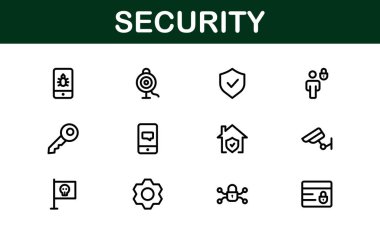 Temel Güvenlik Simgesi Vektör Resmini Ayarla. Dijital Güvenlik Tasarımları için Kilit, Kalkan ve Yetkilendirme Sembolleri İçerir.