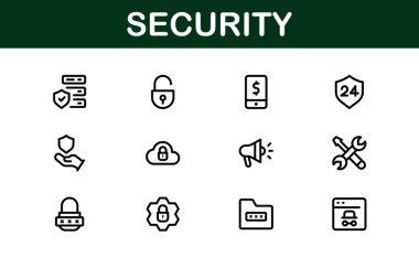 Temel Güvenlik Simgesi Vektör Resmini Ayarla. Dijital Güvenlik Tasarımları için Kilit, Kalkan ve Yetkilendirme Sembolleri İçerir.