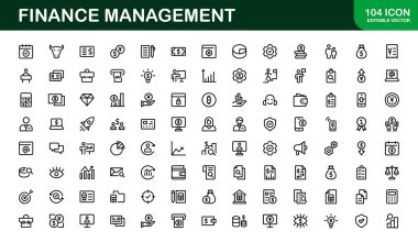Modern Finans Yönetim Simgesi Vektör İllüstrasyonunu Ayarla. Bütçe, Yatırım ve Mesleki Tasarımlar İçin Mali Planlama İçin Temel Semboller.