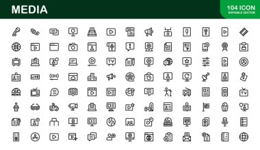 Temel Ortam Simgesi Vektör İllüstrasyonu. Tasarımlarınızı Arttırmak için Medya, Haber, İletişim ve Dijital İçerik Oluşturma Sembolleri içerir.