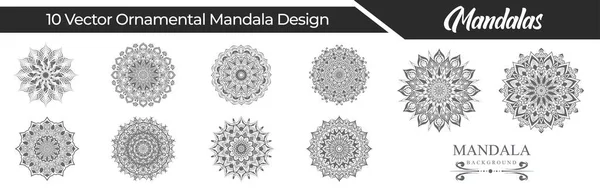 10 Mandala dekorasyon süslemesi çiçek doğuya özgü çizgi simgesi