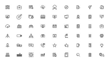 Vector business and finance editable stroke line icon set with money, bank, check, law, auction, exchance, payment, wallet, deposit, piggy, calculator, web and more isolated outline thin symbol