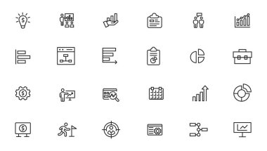 Vector business and finance editable stroke line icon set with money, bank, check, law, auction, exchance, payment, wallet, deposit, piggy, calculator, web and more isolated outline thin symbol