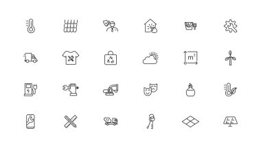 Enerji ve endüstri doğrusal simge koleksiyonu. Enerji ve sanayi çizgisi simgeleri ayarlandı. Vektör illüstratörü.