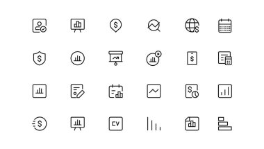 Business and Finance line icons set. Businessman outline icons collection. Money, investment, teamwork, meeting, partnership, meeting, work succes