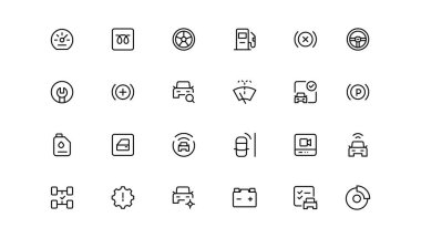 Otomobil servisi, araba tamir ikonu. Araba servisi ve garaj. onarım, bakım, denetim, parçalar, birimler, elementler.