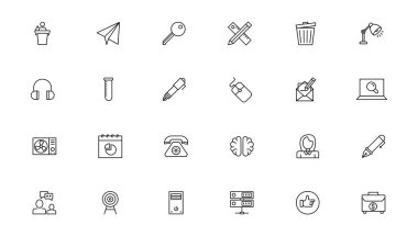 İş ve yönetim çizgisi simgeleri ayarlandı. Yönetim simgesi koleksiyonu. Vektör illüstratörü