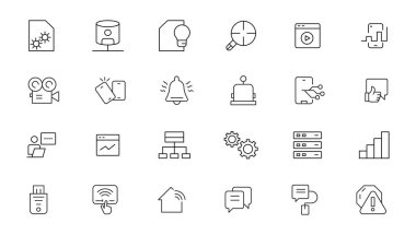 Ofis ve iş hattı simgeleri ayarlandı. İş adamları ikon koleksiyonunu özetliyor. Takım çalışması, insan kaynakları, toplantı, ortaklık, çalışma grubu, başarı, çalışma alanı, bilgisayar, masa-