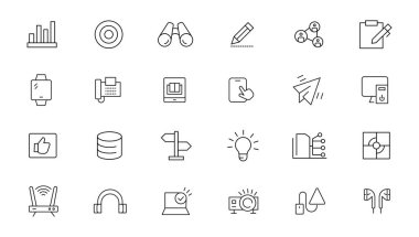Vektör düz çizgi Icons Set ofis ve iş