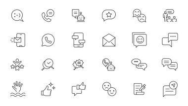 Customer service icon set. Containing customer satisfied, assistance, experience, feedback, operator and technical support icons. Line icon collection