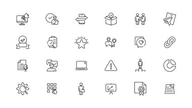 Değerlendirme ve analitik doğrusal ikonlar koleksiyonu. İnce çizgi web simgesi seti, basit dış hat simgeleri koleksiyonu, Piksel Mükemmel simgeler, Basit vektör illüstrasyonu