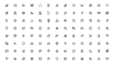 Ekoloji simgeleri ayarlandı. Doğa simgesi. Çevre yeşili simgeleri. Taslak simgesi 