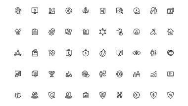 Büyüme & Başarı simgesi seti. Başarılı iş geliştirme, planlama ve işleme sembolü. Hedefler ve Hedef İlişkili. Özet simgesi