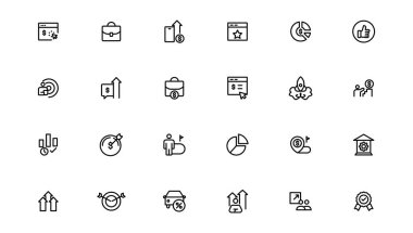 Büyüme & Başarı simgesi seti. Başarılı iş geliştirme, planlama ve işleme sembolü. Hedefler ve Hedef İlişkili. Özet simgesi