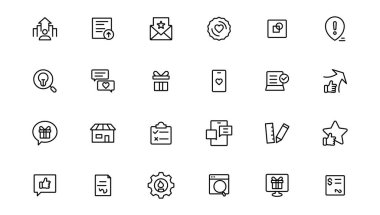 Dijital pazarlama ikonları ayarlandı. İçerik, arama, pazarlama, ekommerce, seo, elektronik cihazlar, internet, analizler. Ana simge simgesi.