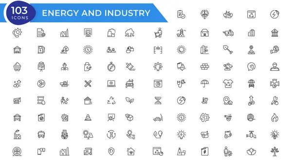 Sběr Lineárních Ikon Energetice Průmyslu Ikony Energetických Průmyslových Linek Nastaveny — Stockový vektor