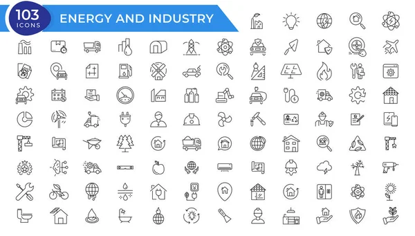Sběr Lineárních Ikon Energetice Průmyslu Ikony Energetických Průmyslových Linek Nastaveny — Stockový vektor