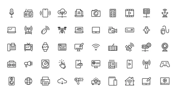 Device and technology line icon set. Electronic devices and gadgets, computer, equipment and electronics. Computer monitor, smartphone, tablet and laptop sumbol collection