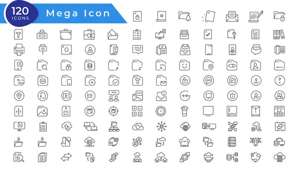 stock vector Information technology editable stroke outline icon set with IT network system, communication, online computer, website content, web design, software, data center, mobile device and app thin line sign