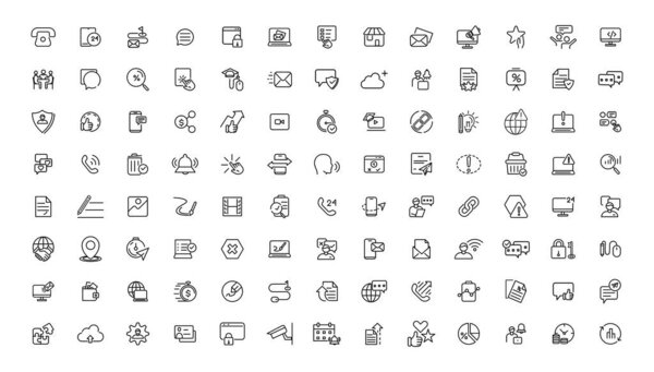 Сбор иконок линий информационных технологий. Большой значок пользовательского интерфейса в плоском дизайне. Упаковка с тонкими контурами. Векторная иллюстрация