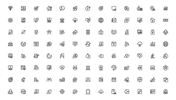 Набор иконок роста и успеха. Успешное развитие бизнеса, планирование и процесс символа. Цели и поставленные задачи.