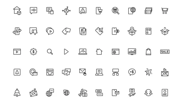 デジタルマーケティングアイコンセット コンテンツ マーケティング Eコマース 電子デバイス インターネット Outlineアイコン — ストックベクタ