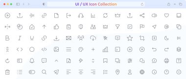 Mega set ui ux ikon seti. Kullanıcı arayüzü simge koleksiyonu. Kullanıcı simgesi düz çizgi deisgn 'e ayarlandı. İnce taslak simgeler paketi. Piksel mükemmel. 64 x 64