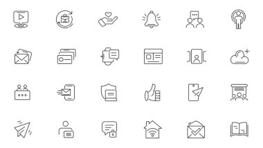 Sosyal ağ iş simgesi seti. Çizgi simgeleri toplama vektörü. Taslak simge paketi