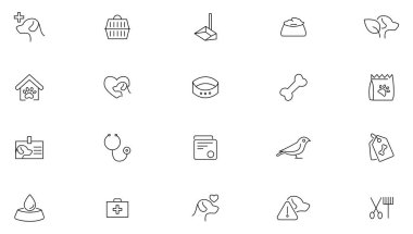 Veteriner, hayvan, veteriner, hayvan dükkanı, köpek bakımı, eğitim, kedi, yemek çizgisi ikonları koleksiyonu. Taslak simge koleksiyonu. Hayvan çizgisi simgeleri. Güzel hayvan ikonu paketleri. Aşı, hayvan bakımı ve köpek pençesi. Düzenlenebilir hayvan vuruş simgesi seti.