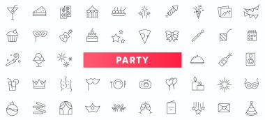 Party, entertainment line icon set. Event, fun, enjoy, celebrate, celebration, dancing, music, congrats, wish outline icon collection. Thin outline icons pack.