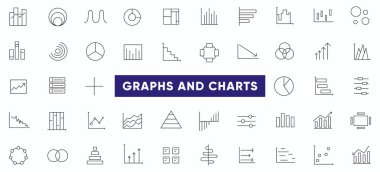 Büyüyen çubuk grafik çizgisi simgesi seti. İş grafikleri ve grafikleri, çizgi çizelgeleri, finans raporu, gelir büyümesi, ekonomi istatistiği, gantt diyagramı, bilgi grafikleri, bar grafikleri, çizelgeler, para, aşağı veya yukarı oklar ve yükseliş gösteren veri simgeleri üniversite için ayarlanmış
