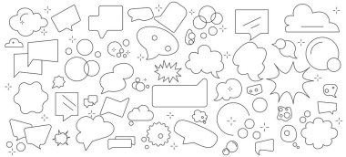 Bubbles sohbet ve konuşma hattı koleksiyonu. Konuşma balonu, konuşma balonu, sohbet balonu, sohbet işareti, oklar ve tasarım ögeleri ayarlandı.