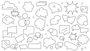 Bubbles sohbet ve konuşma hattı koleksiyonu. Konuşma balonu, konuşma balonu, sohbet balonu, sohbet işareti, oklar ve tasarım ögeleri ayarlandı.