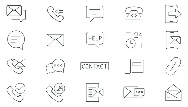 stock vector Contact us line icons collection. Contact & communication, chat, support, message, phone, globe, chat, call, info, customer service, Call us outline icon set. Thin outline icons pack.