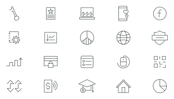 Dijital pazarlama çizgisi simgeleri ayarlandı. Sosyal, ağlar, geribildirim, iletişim, pazarlama, ekommerce, içerik, arama, ecommerce, seo, internet, analiz, pazarlama ve arama motoru optimizasyon simgeleri koleksiyonu.