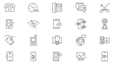 Telefon mobil simgesi koleksiyonu. Telefon, telefon, telefon, telefon, sohbet, destek, mesaj, akıllı telefon, iletişim, cep telefonu ve iletişim hattı ikonu. Kullanıcı ana hatları simgeleri paketi 
