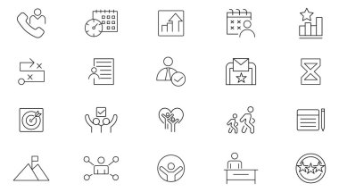 Takım çalışması simgesi koleksiyonu. İş adamı, takım, askere alma, liderlik, anlaşma, başarı, lider, toplantı, hedef, vizyon ve grup çalışması ikonu. Kullanıcı ana hatları simgesi paketi