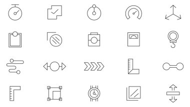 Ölçüm çizgisi simgesi ayarlandı. Boyut, parametre, ölçekleme, artış, azalma, çevre, uzunluk, ağırlık, boyut, ayak, ölçüm çizgisi simgesi seti. İnce satır simgesi kullan.