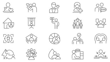 İnsan Hakları çizgisi ikonu hazır. Eşitlik, kapsama, ait olma, kültür, hoşgörü, dil, birlik, fark, etnik köken, cinsiyet, insan hakları, grup çizgisi ikonu. İnce satır simgesi kullan.