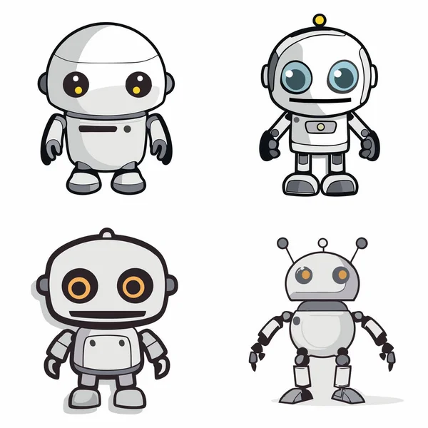 Malé Roboty Velkými Hlavami — Stockový vektor