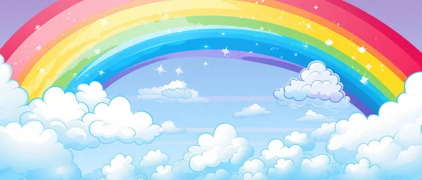 Afbeelding Van Een Regenboog Blauwe Wolken Een Komische Stijl — Stockfoto