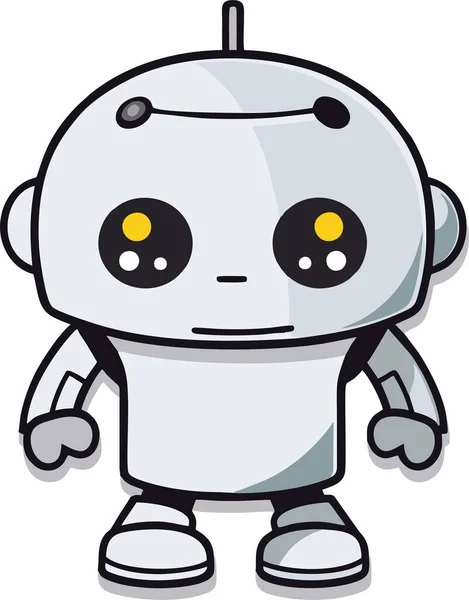 Etiqueta Robô Pequeno Com Uma Cabeça Grande Fundo Branco — Vetor de Stock
